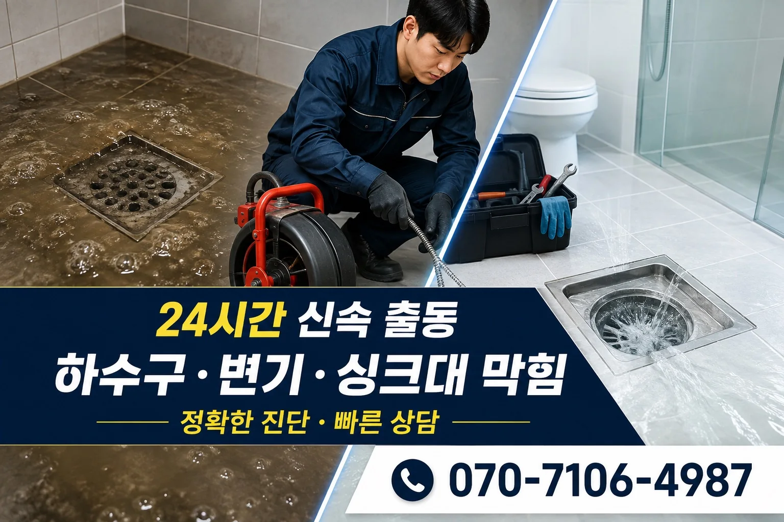 한온배관 욕실 배수 전후 점검 서비스 안내